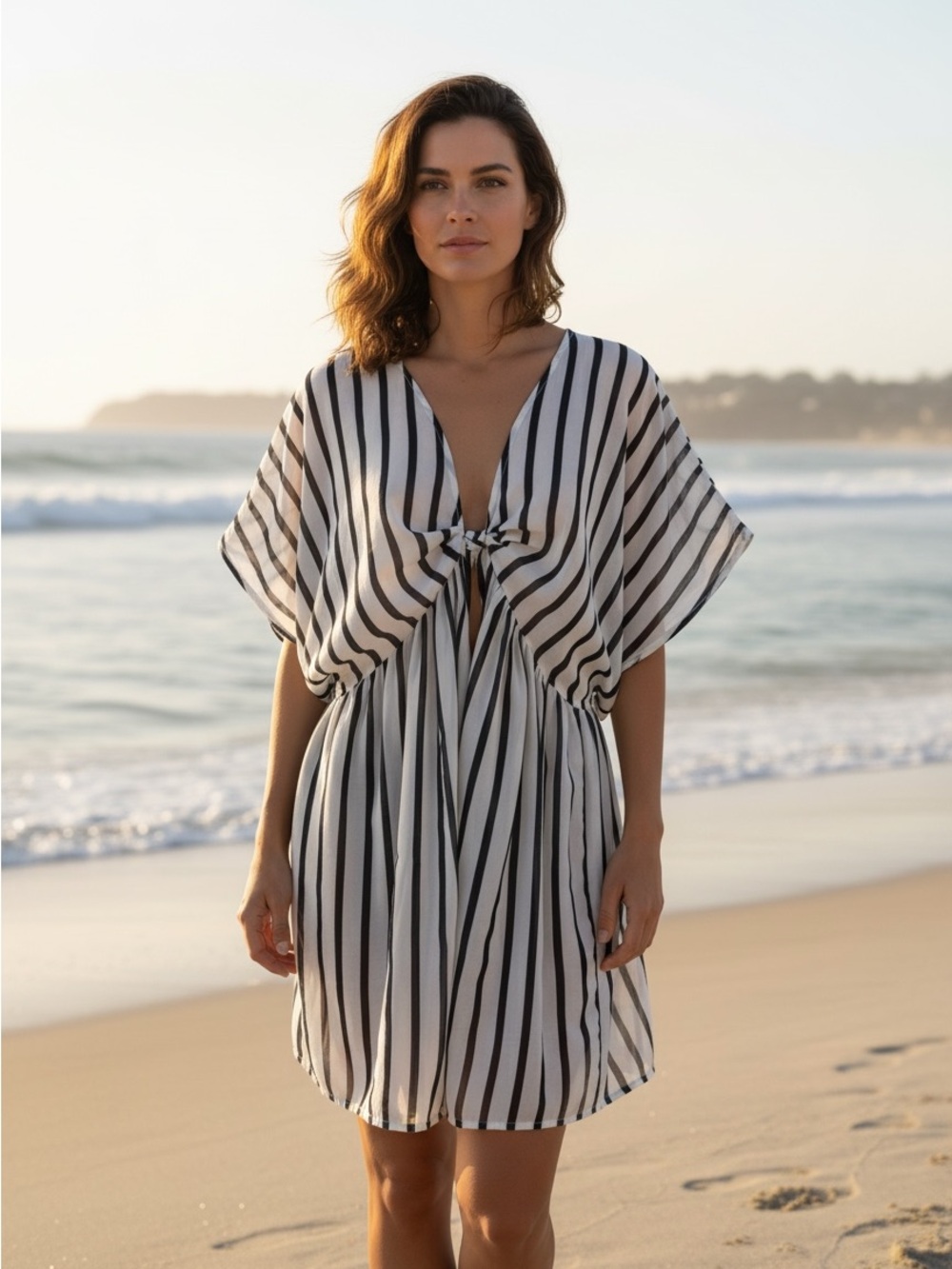Primark Navy White Striped Tie Front Swim Cover Up Dress Small